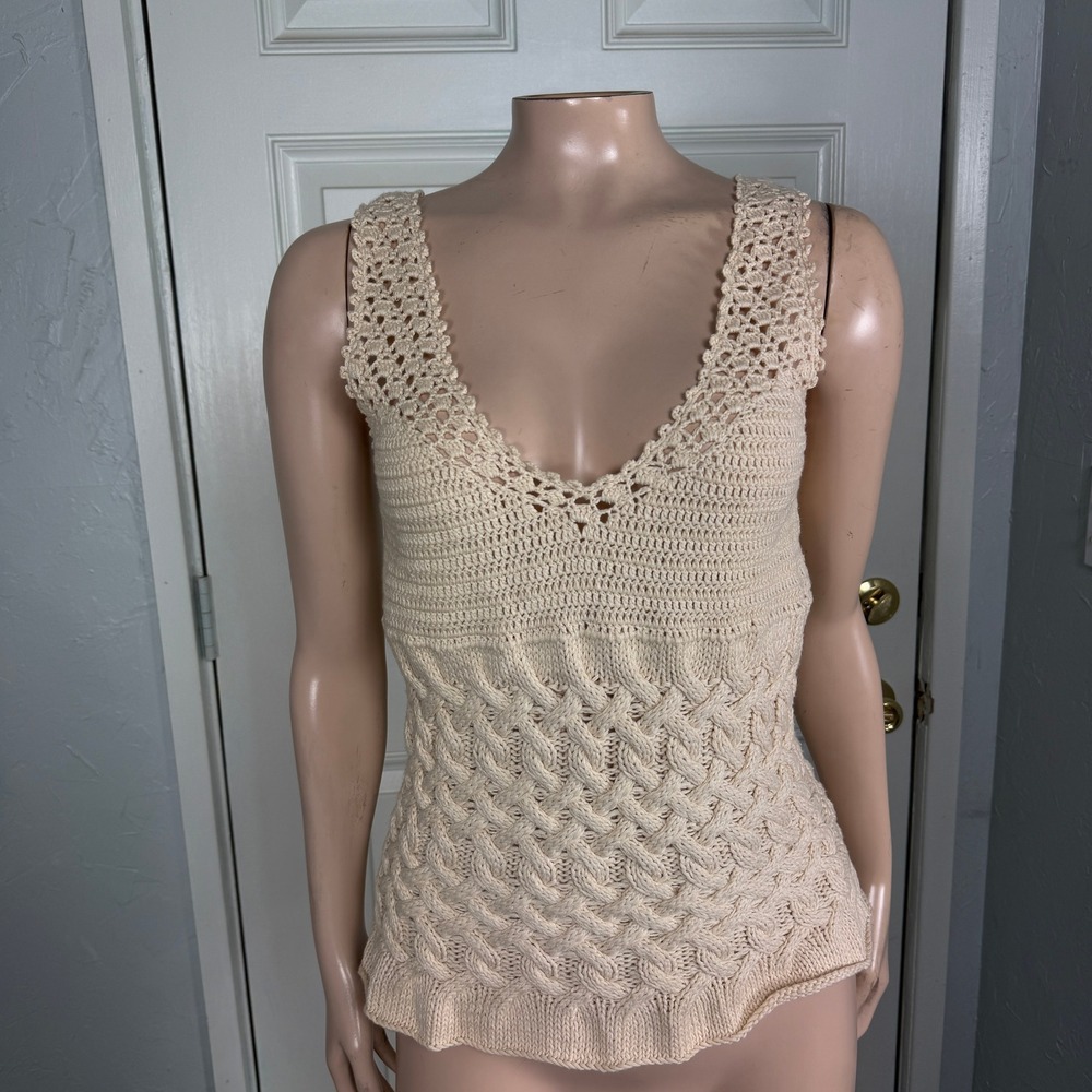 Vintage Y2K Diane Von Furstenberg 90s Sweater Tank Top Crochet Open Knit F4-3